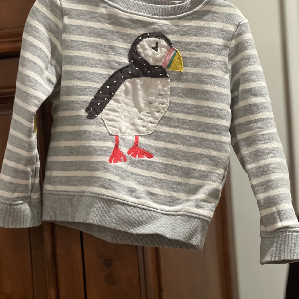 Gray Striped Mini Biden Kids Pullover with Puffin Design